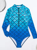 2026 New  Fish Scale Printed Surfing Suit for Women,Long Sleeve One-Piece Swimsuit,Zipper Competitive High Elasticity Bikini