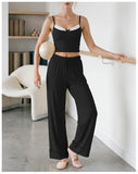 Women's Yoga Sets Yellow Patchwork Slimming Sports Tank Top Summer Gym Training Suit High Waist Wide Leg Pants Fitness Outfits