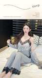 spring and summer modal pajamas women's suspender pajamas three-piece set pure lust style high-end home wear with chest pad set