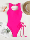 2026 Print Lace Up Back Swimsuit One Piece Solid Swimwear Women Bathing Swimming Suit Female Padded Summer Beachwear Bodysuit