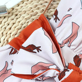 2026 New Sexy One Piece Swimsuit Swimwear Women Deep V-neck Backless Hands Print Large Bowknot High Waist Beachwear Bathing Suit