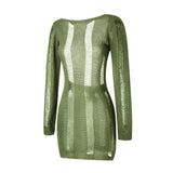 Women Autumn Ripped Knit Dress Long Sleeve Backless Bodycon Mini Dress Summer Fall Club Sexy E-Girl Dresses Female