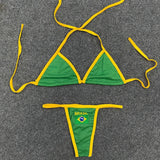Sexy Spicy Girls Contrast Color Split Two Piece Y2K Europe America Slim Fashion Flag Printed Dopamine Bikini Beach Holiday Suit