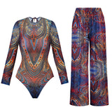 2025 Mesh Swimsuit with Long Pants High Waist Sexy Bathing Suit Swimdress Long Sleeve Beachwear Smart Casual Clothing for Women