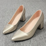 Plus Size 42 Pointed Toe Thick Heels Pumps Women Slip On Pu Leather High Heels Shoes Woman High Heeled Office Party Shoes Ladies