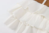 Halter Backless White Summer Women's Dress Sleeveless Beach Boho Short Mini Tierred Dresses with Shorts New Dress with Belt