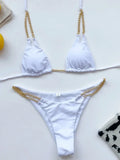 Sexy Cow Print Halter Metal Chains Brazilian Bikini Women Swimsuit Female Swimwear Two Pieces Bikini Set Bathing Suit Swim Lady