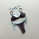 Sexy Polka Dot Plaid Halter Bikini Female Swimsuit Women Swimwear Two-pieces Bikini set Splicing Bather Bathing Suit Swim V8027