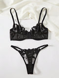 Transparent Floral Two Pieces Exquisite Lace Lingerie Set Ultrathin Bra Briefs Set Solid Exotic Lingerie For Ladies 23171A