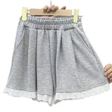 Women's New Losse Pants Grey New Summer Sexy Lace Shorts Fashion Pockets Versatile Casual Streetwear Female Elastic Waist Shorts