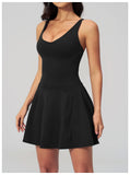 Bodycon Tennis Dress with Shorts Pocket Women Speed Dry Sleeveless V Neck One Piece Sport Outfit Short Dress Fitness Yoga Set