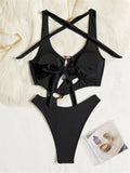 S - XL Asymmetric Halter Cut Out One Piece Swimsuit Women Swimwear Female Metal Ring High Leg Cut Bather Bathing Suit Swim K7065