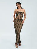 2 Piece Sets Women Lace Tie-up Tube Tops + Long Skirts Outfits Summer Streetwear Sexy Fairycore Y2K Aesthetic Clothes