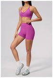 Seamless Yoga Excersize Sets Women Cross Back Sports Bra Tracksuit Workout Clothes High Waist Hip Lifting Shorts Fitness Suits