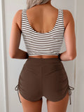 Sexy Drawstring Side High Waist Bikini Set 2026 Women Black Stripe Push Up 2 Piece Swimsuit Summer Holiday Bathing Suit Swimwear