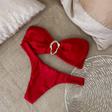 Bandeau Bikini Push Up Swimwear Women Swimsuits 2026 Sexy Brazilian Bikini Set Thong Micro Biquini Female Solid Beachwear