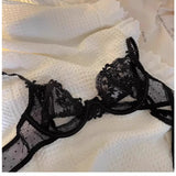 French Lace Bra & Panty Set w/Steel Rings Ultra-Thin Push-Up Bralette Small Bust Sheer White Sexy Lingerie Pure Seductive Style