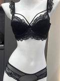 MOYISU Minimizer Bra French Lace for Large Bust, Anti Sagging Full Coverage Push Up Underwire Set, Sensuous Women Sexy Bra & Set