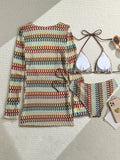 Print With Long Sleeve Cover Up Bikini Women Swimsuit Female Swimwear Three-pieces Bikini Set Bather Bathing Suit Swim Beachwear