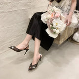 Mesh Lace Back Strap Pointed Toe High Heels Sandals Women Pumps Summer Sexy Party Banquet Stiletto