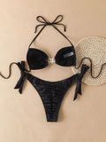 New Sexy Women's Bikini Set - Adjustable Tie Side Bandage Triangle Top & Low Rise Bottom with Starfish Metal Drawstring Summer