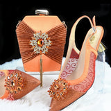 Doershow High Quality African Style Ladies Shoes And Bags Set Latest coffee Italian Shoes And Bag Set For Party  HGH1-14