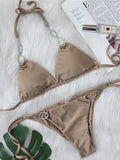 Halter Metal Chains Diamond Bikini Women Swimsuit Female Brazilan Swimwear Two Pieces Bikini Set High Cut Bathing Suit Swim Lady