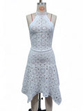 New Hollow Out Crochet Knitted 2 Pieces Suits Tunic Beach Cover Up Cover-ups Beach Dress Beach Wear Beachwear Female Women V8391
