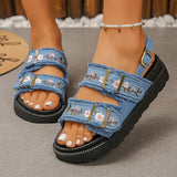 Fashion Flowers Embroidery Platform Sandals Women Plus Size 43 Back Strap Thick Bottom Sandles Woman Anti Slip Summer Sandals
