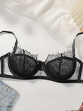 2-piece black lace ultra-thin transparent lingerie set sexy solid color set women's bra party thong underwear MR3406