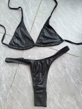 DEKA Luxury Diamond Back Thong Bikini Shiny Black Snakeskin Print Bikini Set Swimwear Women Swimsuit Beach Push Up Bathing Suit