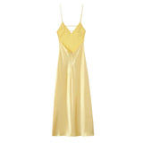 Foridol V Neck Backless Satin Long Dress Women Sexy Beach New in Maxi Summer Dress Spaghetti Strap Yellow Party Vestidos 2025