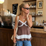 Women's Summer Dot Print Camisole Elegant Lace Patchwork Sleeveless V Neck Slim Fit Spaghetti Strap Tank Tops