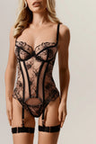 Toucheart Erotic Lingerie Embroidered Floral See-through Sexy Body-shaping Women Intimate Hot Split Underwear Set with Stockings