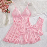 Tulle Suspenders Exquisite Lace V-Neck Nightdress Women's Underwear Semi-transparent Thong Dress Set Lingerie Nightgowns