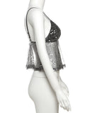 kliou Mesh Sequins Women Tops Summer Thin Shiny V-neck Backless Ruffle Trim Crop Camis Female Popular Hipster Sexy Streetwear