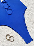 sexy front cross hollow swimsuit one piece solid halter tie bikinis thong swimwear bodysuits women biquini bathing suits 7 color