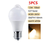 PIR Motion Sensor LED Light Bulb 12W E27 Smart Bulb Motion Activated ON/OFF Home Lights Lamp for Home Stair