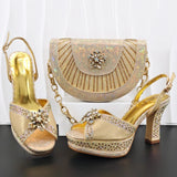 Doershow Italian COFFEE Shoes And Bag Sets For Evening Party With Stones Italian Leather Handbags Match Bags! HM1-1