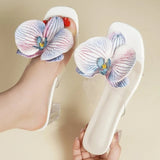 Fashion Flower Women Thin Heels Sandals Slides Shoes Female Square Toe Footwear Ladies High Heels Sandals Shoes Pumps