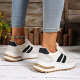 Fashion Stripe Thick Bottom Sneakers Women 2026 Autumn Platform Lace Up Sport Shoes Woman Anti Slip Thick Sole Running Shoes