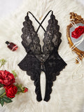 Blue Sexy Open Cross Women Bodysuit Crotchless Temptation Adult Sex Lingerie Lace V-neck Erotic Underwear Teddy Sexual Clothing