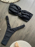 Wrinkled Bandeau High Cut Mini Thong Bikini Female Swimsuit Women Swimwear Two-pieces Bikini Set Bather Bathing Suit Swim Lady