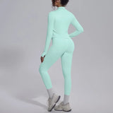 Women's Seamless Yoga Sets Sports Fitness Zipper Long-Sleeve Jacket Slim-fit Hip Lift Pants Suits Workout Training Gym Sets
