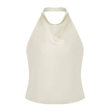 Women Summer Halter Neck Vest Sleeveless Open Back Solid Color Satin Tank Tops
