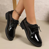 Pink Patent Leather Oxford Shoes Women Fashion Lace Up Pointed Toe Med Heel Pumps Woman Plus Size 43 Thick Heels Office Shoes