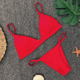 New Sexy Padded Brazilian Bikini Women Swimwear Female Swimsuit Two-Pieces Bikini Set Solid Bather Bathing Suit Swim Lady V64A