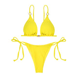 DEKA Women's Solid Color Swimwear Tie Side String Bikini Tanga Triangle Two Piece Swimsuits Bathing Bra Top Bottom Beachwear