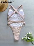 Sexy Splicing V Neck Cross Back Women Swimwear One Piece Swimsuit Female High Leg Cut Monokini Bather Bathing Suit Swim V5261