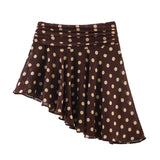 Women's Fashion Polka Dot Skirt Dark Brown Polka Dot Hem Skirt High Waist Ruffle Flowy Mini Skirt Casual Elegant Style S00Z